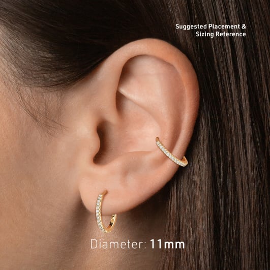 Suggested earlobe or cartilage placement for 11mm hoop earring size guide