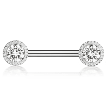 Scallop Set Diamond Nipple Barbell White Gold 3mm 11mm+12 Gauge = 2.05mm
