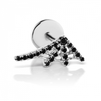 Black Diamond Web Threaded Stud Earring White Gold 10mm Right