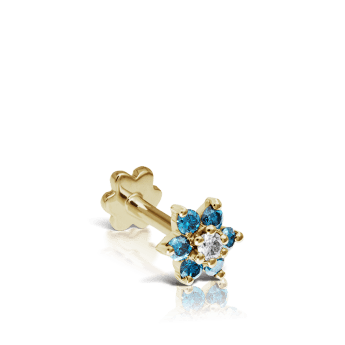 Blue Diamond Flower Threaded Stud Earring