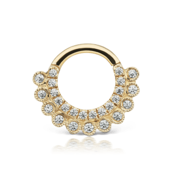 Cubic Zirconia Apsara Hoop Earring Yellow Gold 6.5mm 16 Gauge = 1.3mm