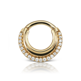 Cubic Zirconia Dhara Hoop Earring Yellow Gold 6.5mm 16 Gauge = 1.3mm