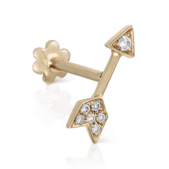 Diamond Arrow Threaded Stud Earring Yellow Gold 10mm