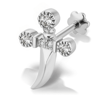 Diamond Dagger Threaded Stud White Gold 11mm Left