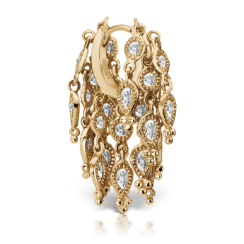 Diamond Tassel Eternity Hoop Earring Yellow Gold 6.5mm
