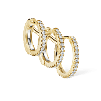 Diamond Triple Linked Eternity Hoop Earring and Cuffs Yellow Gold 9.5mm Right