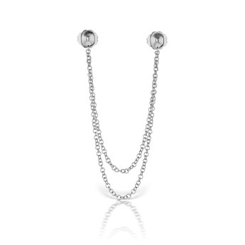 Connecting Double Chain Stud Earring Backs White Gold 72 mm