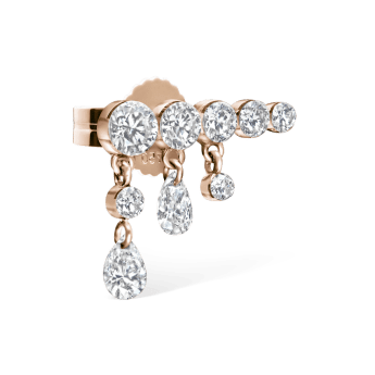 Invisible Set Diamond Crescendo Bar Stud Earring Rose Gold 11mm Left