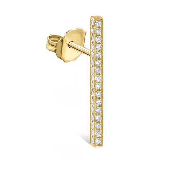 Square Diamond Pavé Bar Stud Earring Yellow Gold 18mm
