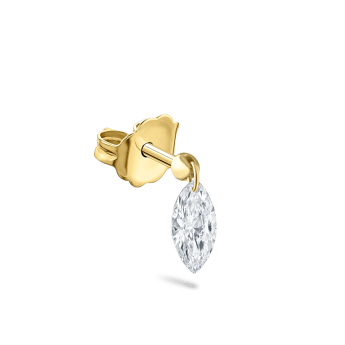 Floating Marquise Diamond Charm Stud Earring Yellow Gold 6mm