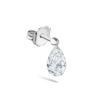 Floating Pear Diamond Charm Stud Earring White Gold 7mm