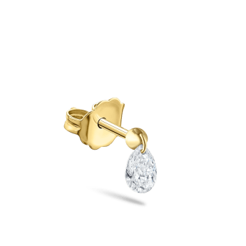 Floating Pear Diamond Charm Stud Earring Yellow Gold 4mm
