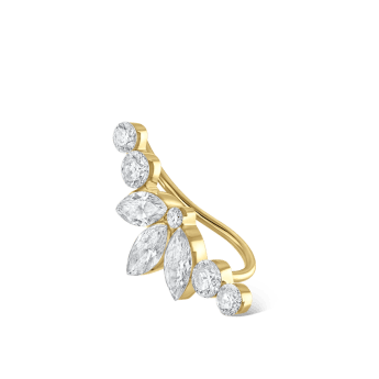 Invisible Diamond Lotus Open Garland Ear Climber Yellow Gold Left