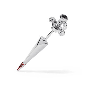 Black and White Diamond Long Sword with Ruby Drops Earstud