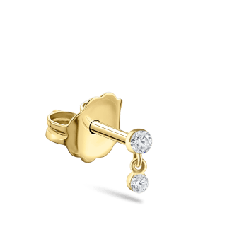 Invisible Set Diamond Dangle Stud Earring Yellow Gold 2mm / 1.5mm