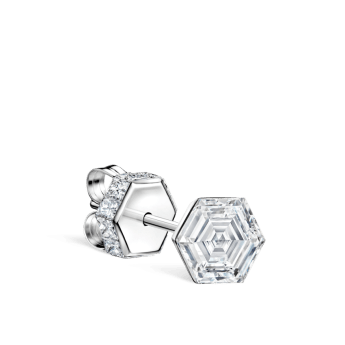 Invisible Set Hexagon Diamond Stud Earring White Gold 6mm
