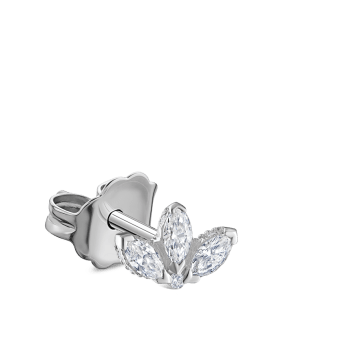 Engraved Diamond Lotus Stud Earring White Gold 3mm