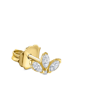 Engraved Diamond Lotus Stud Earring Yellow Gold 3mm