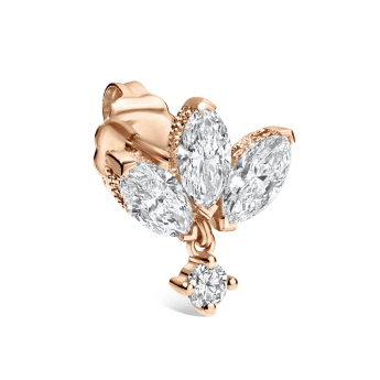 Diamond Engraved Lotus Dangle Stud Earring Rose Gold 6mm