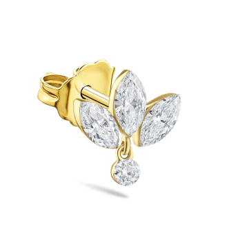 Invisible Set Diamond Lotus Dangle Stud Earring Yellow Gold 6mm