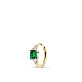3mm Emerald and Diamond Princess Triangle Hoop (Non Rotating) Yellow Gold 6.5mm
