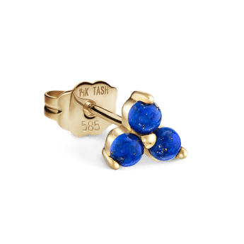 Lapis Trinity Stud Earring Yellow Gold 4.5mm