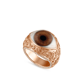 Lace and Pavé Diamond Eye Finger Ring Rose Gold US 7 Brown