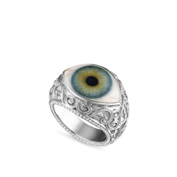Lace and Pavé Diamond Eye Finger Ring White Gold US 7 Tash Green