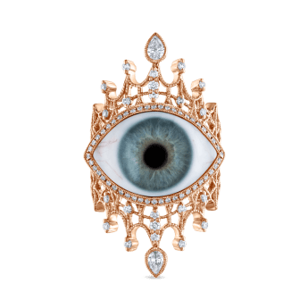 Diamond Crown Eye Finger Ring Rose Gold US 5.5 Blue