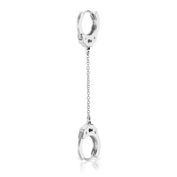 Handcuff Hoop Earring with Medium Chain White Gold 8mm