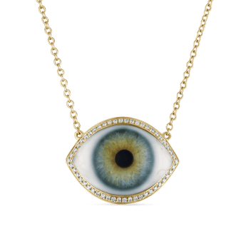 Diamond Halo Eye Necklace Yellow Gold Tash Green