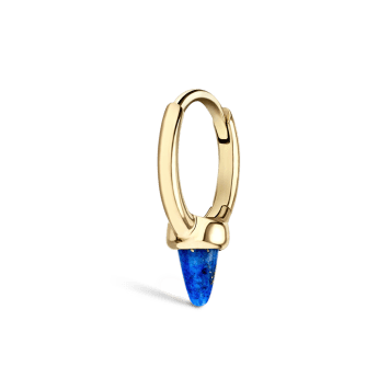 Lapis Single Short Spike Non Rotating Earring (Non Rotating) Yellow Gold 6.5mm