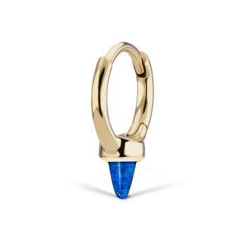 Lapis Single Short Spike Non Rotating Earring (Non Rotating) Yellow Gold 8mm