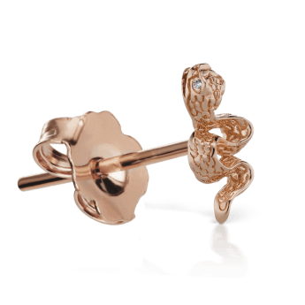 Engraved Snake with Diamond Eyes Stud Earring Rose Gold 5mm Left