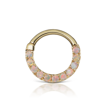 Opal Horizontal Eternity Hoop Earring Yellow Gold 8mm 16 Gauge = 1.3mm