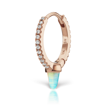 Single Short Opal Spike Diamond Eternity Hoop Earring Rose Gold 9.5mm