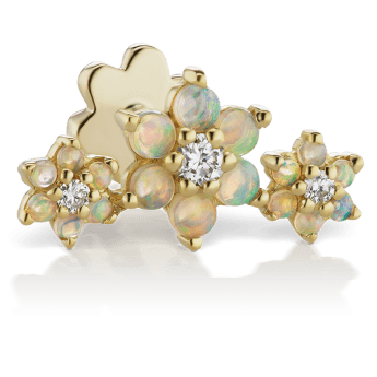 Three Flower Garland Opal and Diamond Threaded Stud Earring