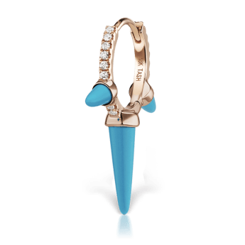 Triple Long Turquoise Spike Diamond Eternity Hoop Earring Rose Gold 9.5mm