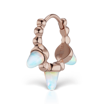 Triple Short Opal Spike Granulated Hoop Earring Rose Gold 8mm