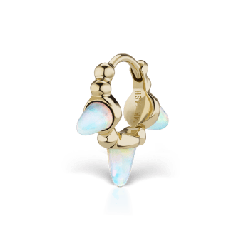 Triple Short Opal Spike Granulated Hoop Earring Yellow Gold 6.5mm