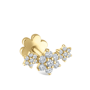 Three Flower Garland Diamond Threaded Stud Earring Yellow Gold