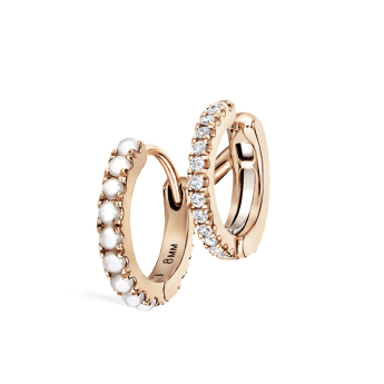Pearl and Diamond Double Eternity Linked Hoop Earring and Cuff Rose Gold 8mm Left