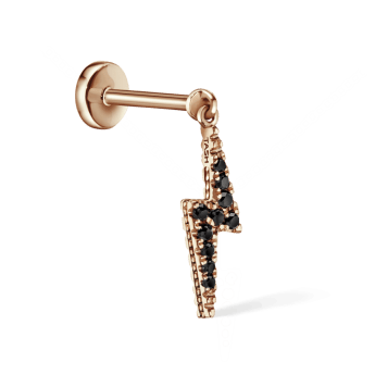 White and Black Diamond Lightning Bolt Threaded Charm Earring Rose Gold