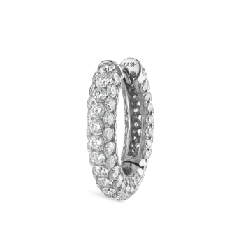 Invisible Set Diamond Three Row Pavé Hoop Earring White Gold 11mm