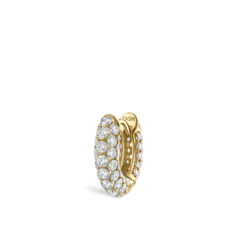 Invisible Set Diamond Three Row Pavé Hoop Earring Yellow Gold 6.5mm