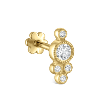 Five Diamond Trinity Threaded Stud Earring Yellow Gold