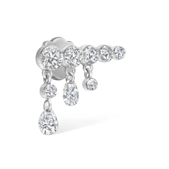 Invisible Set Diamond Crescendo Bar Threaded Stud Earring White Gold 11mm Left