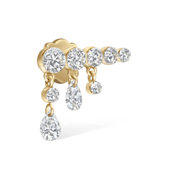 Invisible Set Diamond Crescendo Bar Threaded Stud Earring Yellow Gold 11mm Left