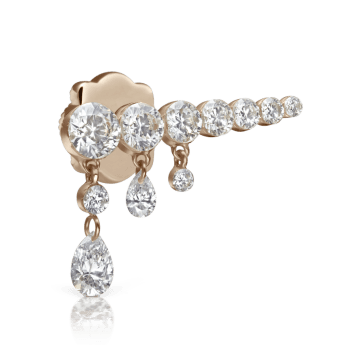 Invisible Set Diamond Crescendo Bar Threaded Stud Earring Rose Gold 18mm Left