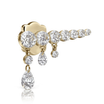 Invisible Set Diamond Crescendo Bar Threaded Stud Earring Yellow Gold 18mm Left